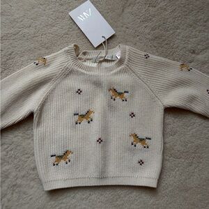 Zara baby kids size 6-9 months Beige Sweater with Horse Pattern